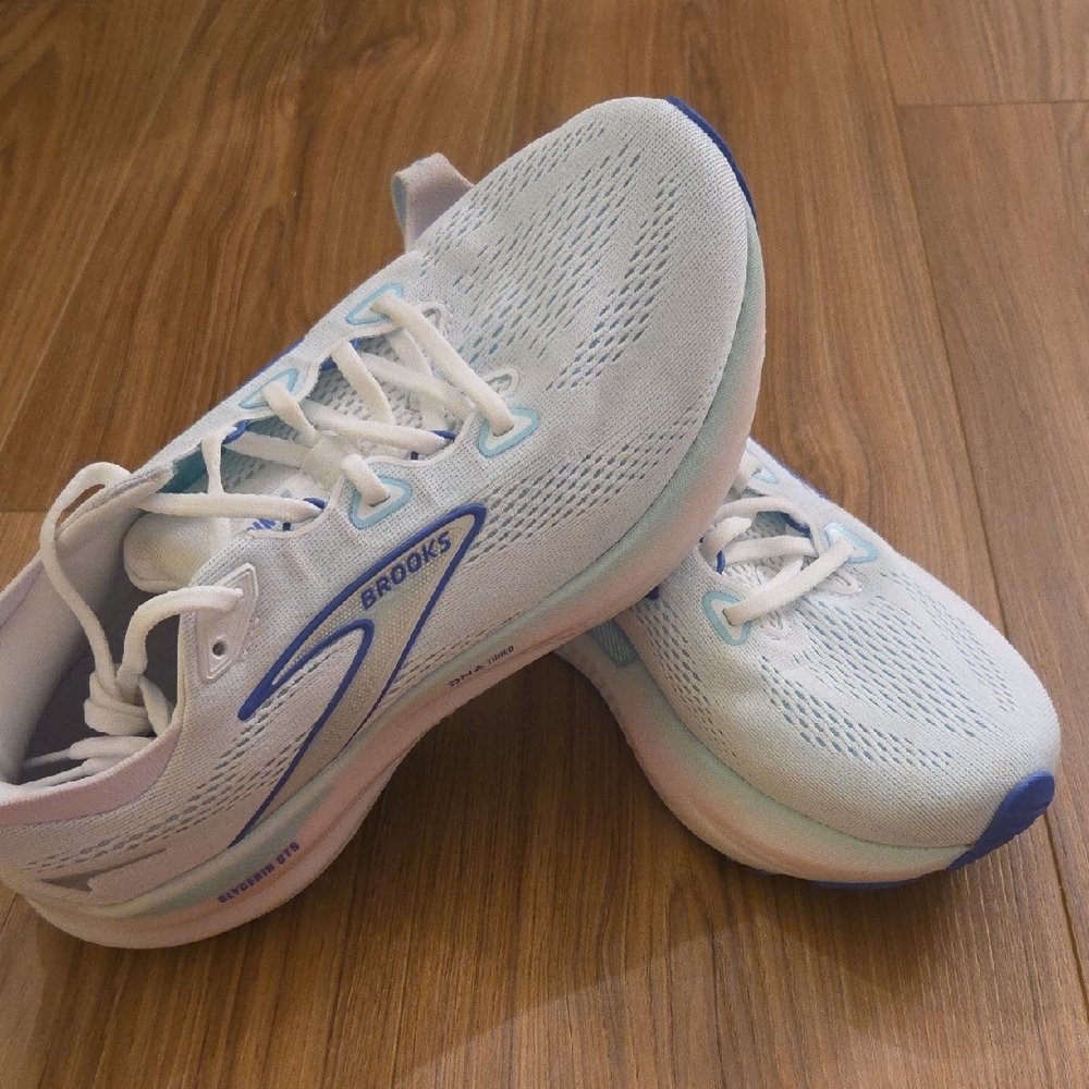 Women's Brooks Glycerin GTS Running Walking Shoes Size 9.5 White And Blue